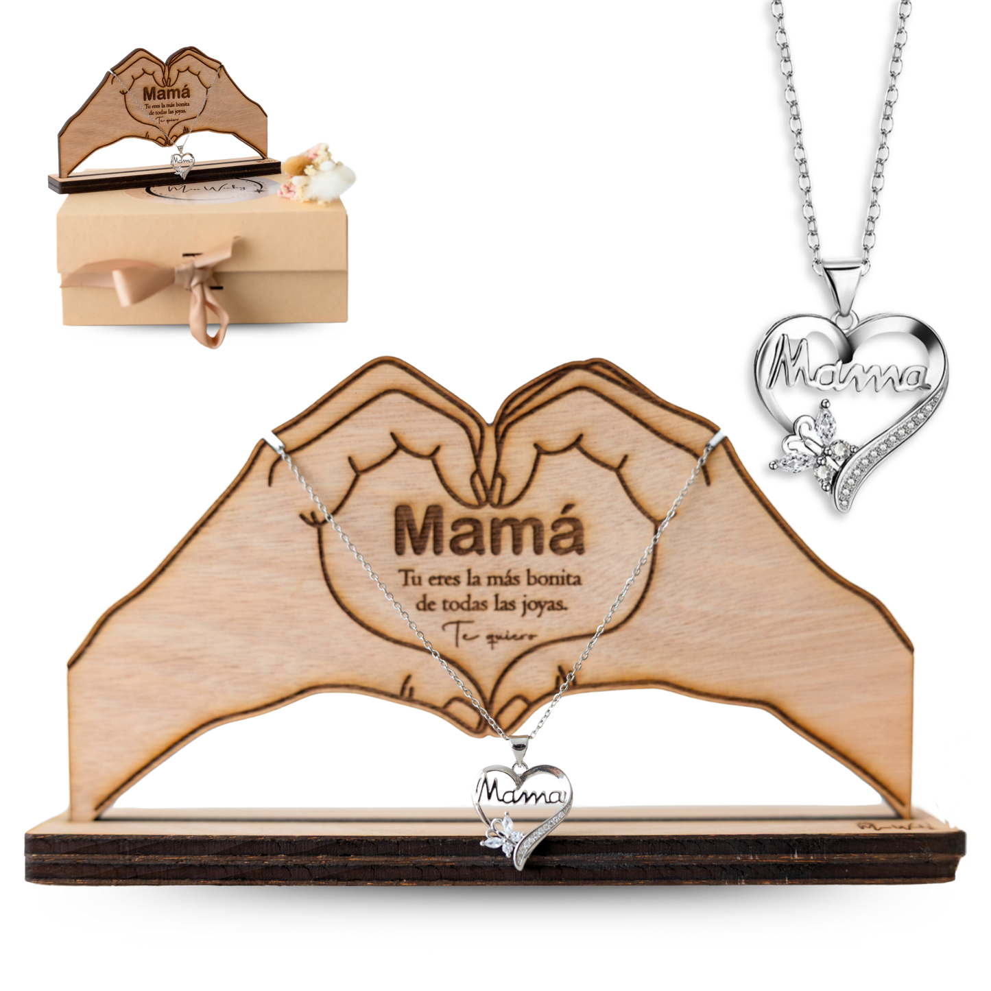 Collar Mujer Mamá con Colgante de Corazón y
Mariposa en Acero Inoxidable