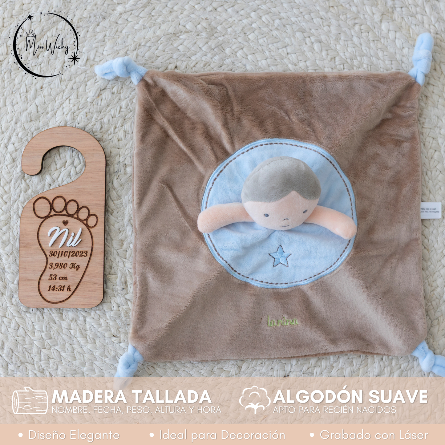 Set Personalizado con Dou Dou Suave y Colgador de Puerta con Nombre