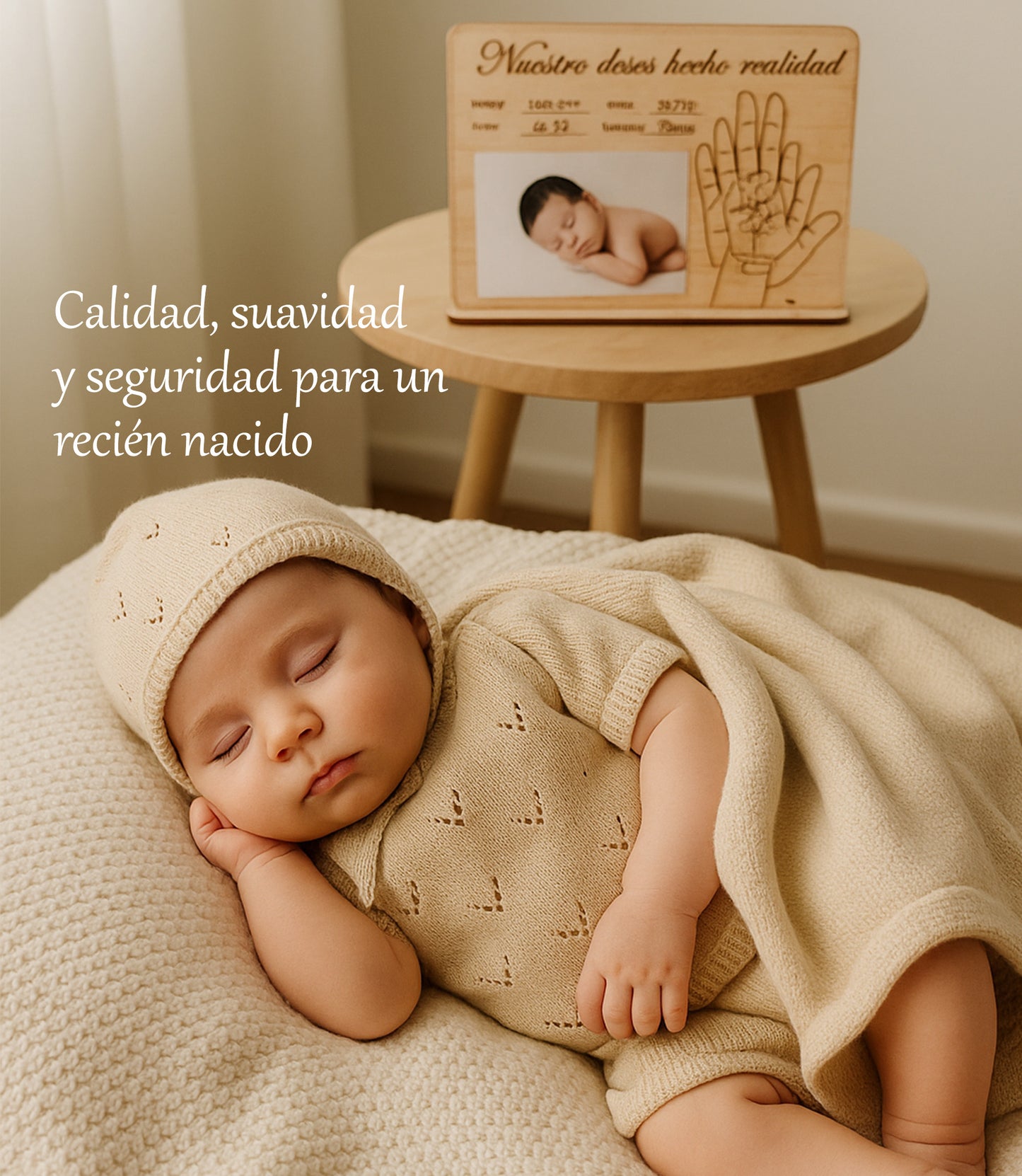 Set de regalo personalizado para recién nacido con conjunto de punto y porta pulsera del hospital