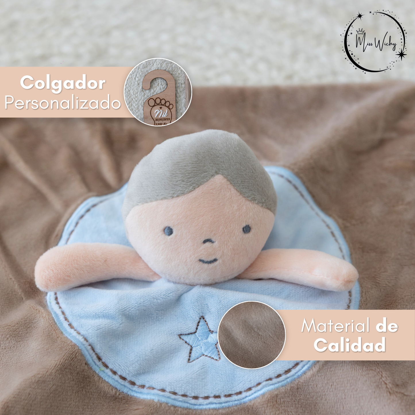 Set Personalizado con Dou Dou Suave y Colgador de Puerta con Nombre