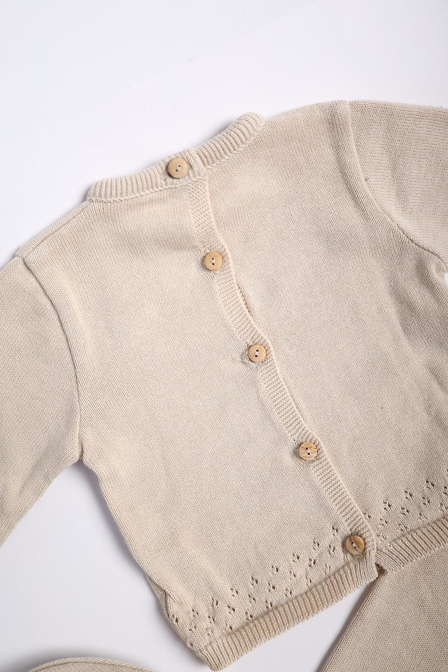 Conjunto tejido para bebé 3 piezas – Beige