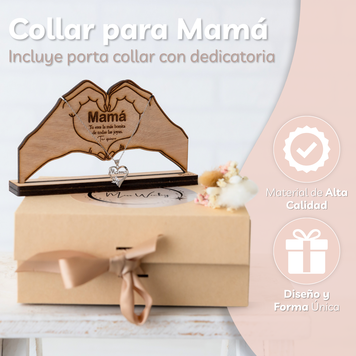 Collar Mujer Mamá con Colgante de Corazón y
Mariposa en Acero Inoxidable
