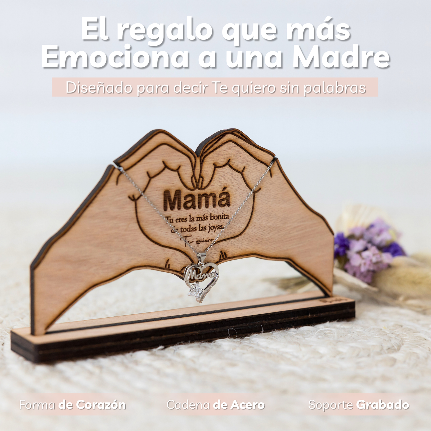 Collar Mujer Mamá con Colgante de Corazón y
Mariposa en Acero Inoxidable