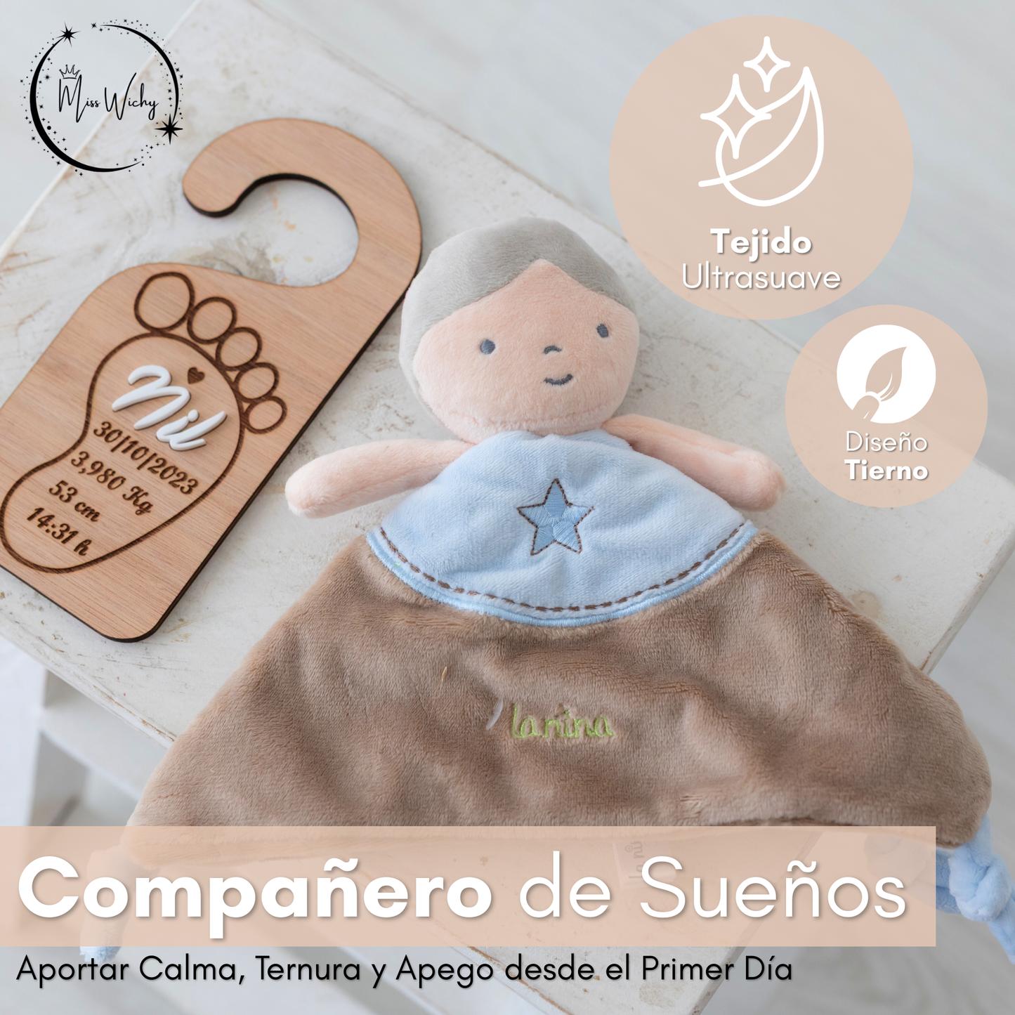 Set Personalizado con Dou Dou Suave y Colgador de Puerta con Nombre